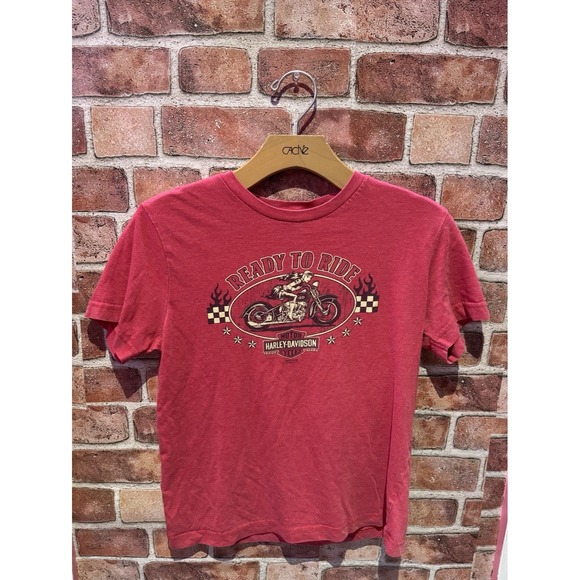 Harley-Davidson Short Sleeve T-Shirt Boys Small Solid Red Logo W/Motorcycle - Picture 2 of 6